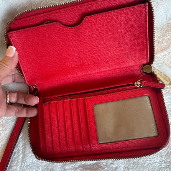 Michael Kors Scarlet Red Wristlet with Gold Accents - Picture 3 of 4